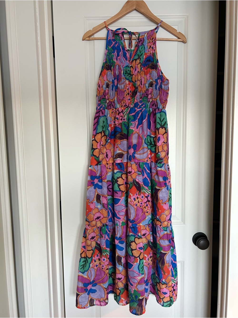 Vibrant Floral Halter Maxi Dress in Purple & Orange